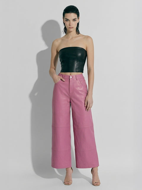 RUBY UPCYCLED LEATHER WIDE LEG JEANS