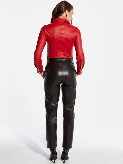 ROUGE STRETCH LEATHER BLOUSE
