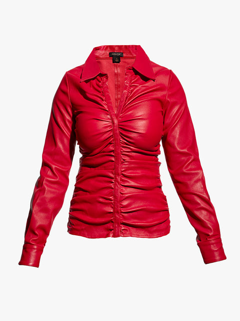 ROUGE STRETCH LEATHER BLOUSE