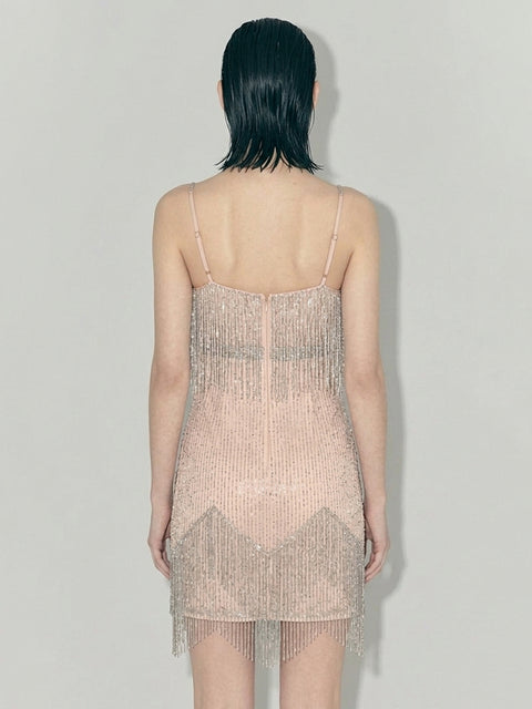 CHAMPAGNE BEADED WATERFALL DRESS - AS by DF