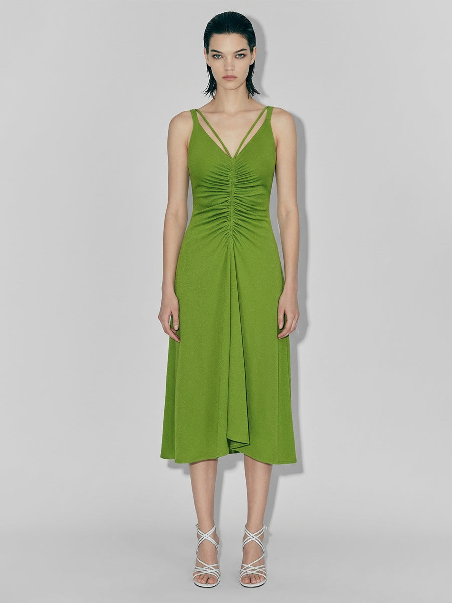 abacaxi アバカシー 20AW Mixed Media Dress ミックスメディアドレス 20040043002230 S グリーン ノースリーブ シアー フリンジ トップス【中古】【abacaxi】 MADDY DRESS – AS by DF