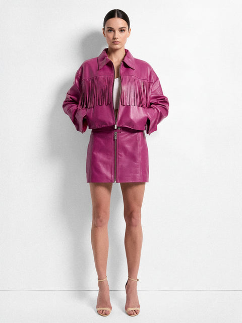 JEREMIAH UPCYCLED LEATHER FRINGE JACKET