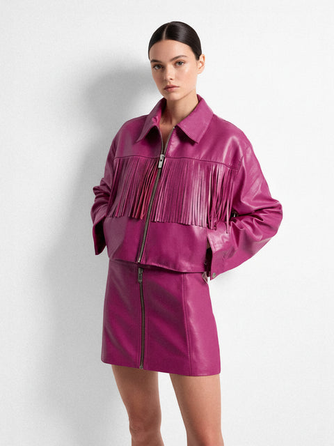 JEREMIAH UPCYCLED LEATHER FRINGE JACKET