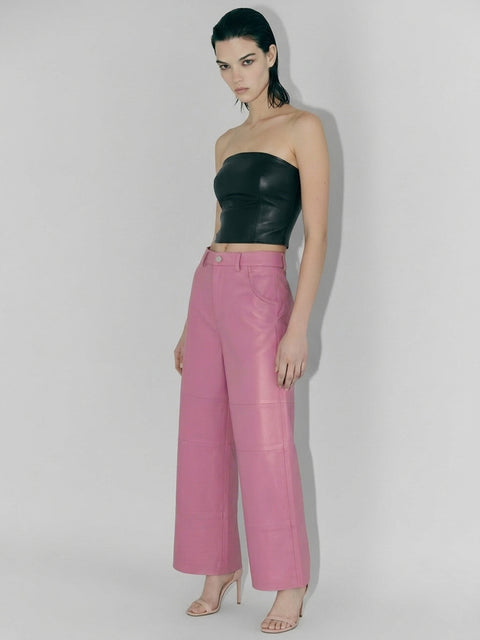 RUBY UPCYCLED LEATHER WIDE LEG JEANS