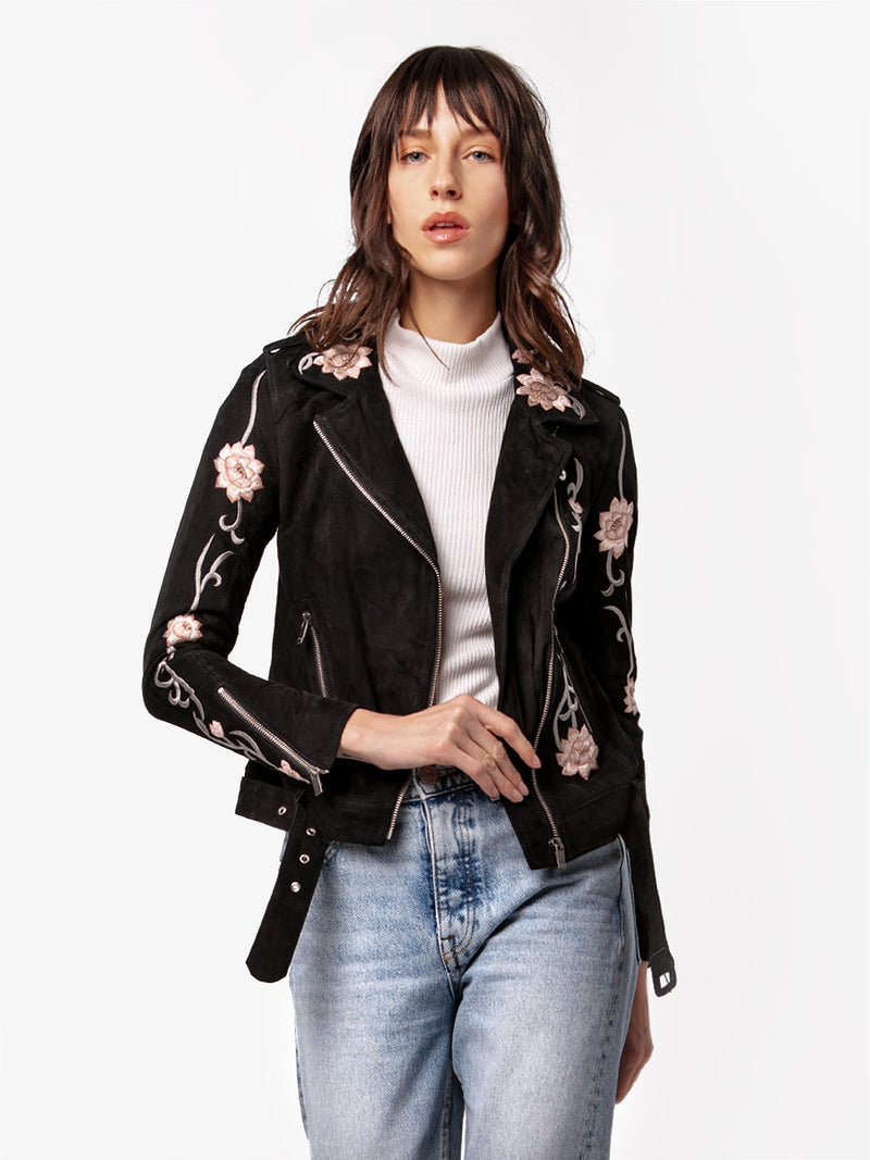As by DF Lotus Flower Leather Jacket - Black - Xs