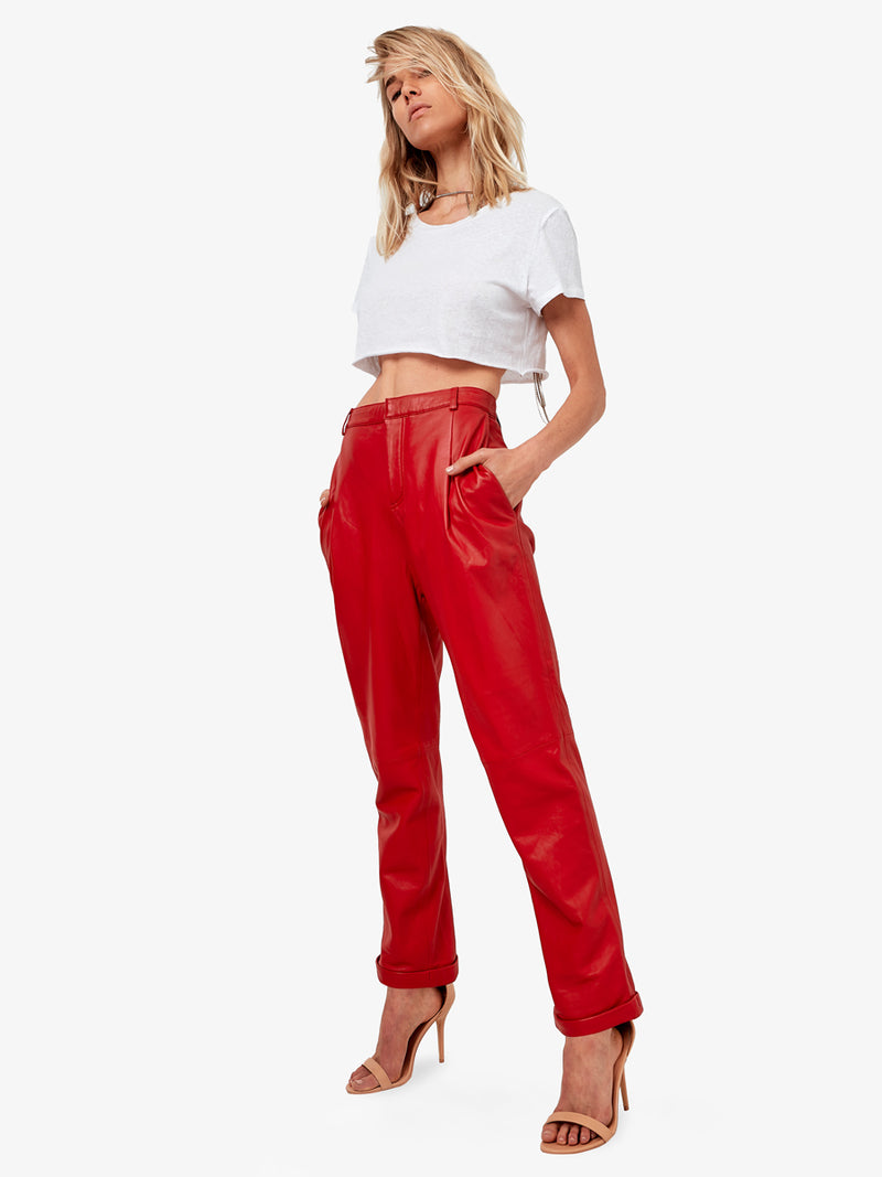 ONLY Dark Red LeatherLook High Waist Trousers  New Look
