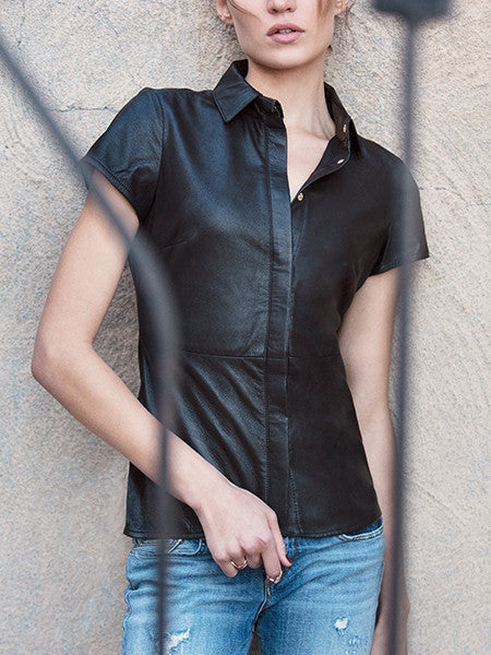 Ignore - FEATHER LIGHT LEATHER BUTTON-UP - AS by DF